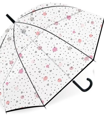 Paraguas Transparente Cúpula Topos Y Corazones