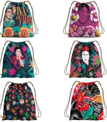 Bolsas/Mochila de poliéster con cuerdas Frida Kahlo